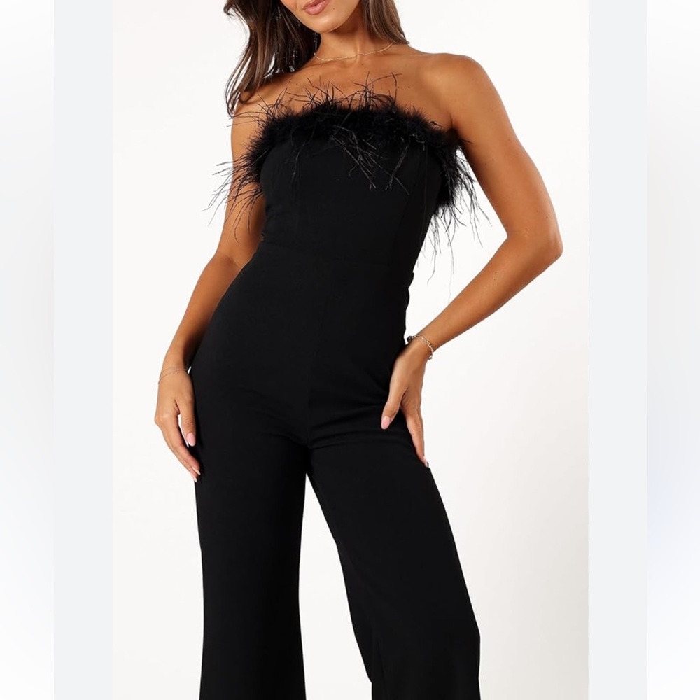 Forever 21 Black Feather Accent Jumpsuit